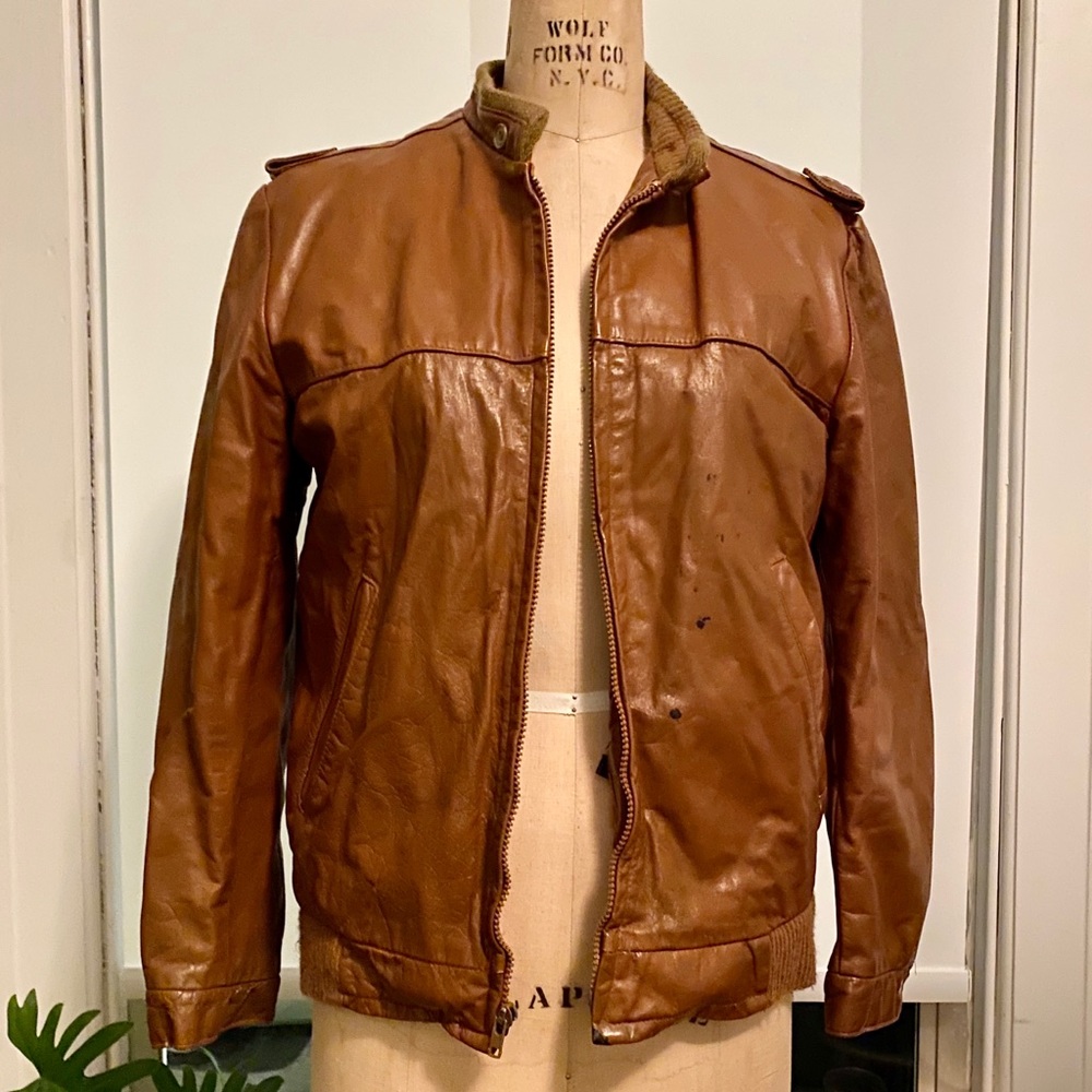 Vintage London Fog brown leather motorcycle jacket
